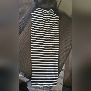 H&M Black and White Striped Midi Dress Lg